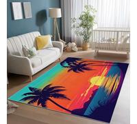 Rugs Living Room 50 x 80 cm, Colorful Anti-Slip Backing Carpets - Tropical Style Beach Sunset Palm Trees Area Rug Super Soft Fluffy Shaggy Rugs Suit for Bedroom Dorm Nursery Kids Room Lounge Office