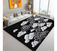 Rugs Living Room 50 x 80 cm Washable Short Pile Area Rugs for Living Room, Modern Japanese Style Clouds Texture Lines Non-Slip Carpet Floor for Bedroom Machine - Washable Rug Flannel Black