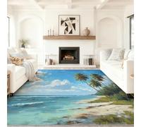 Rugs Living Room 60 x 110 cm, Machine Washable Rug Non-Slip Low Pile Carpet, Soft Coastal Beach Tropical Blue Sky Area Rugs for Bedroom Kitchen Entryway Hallway Dinning Room, Blue