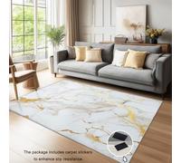 Rugs Living Room 60 x 110 cm Printed Carpet for Marble Gold Pattern Light Luxury Low Pile, Soft Touch, Non Slip, Washable Rug for Bedroom, Fireplaces, Office, Floor Carpet Gold White