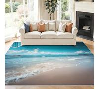 Rugs Living Room 60 x 110 cm, Soft Comfy Nature Coast Beach Waves Rugs for Bedroom Home Decorative Hallway Carpet Non Slip Washable Rug Low Pile Medium Rug Carpet, Blue