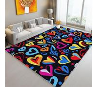 Rugs Living Room 60 x 90 cm Washable Short Pile Area Rugs for Living Room, Modern Artistic Style Abstract Hearts Non-Slip Carpet Floor for Bedroom Machine - Washable Rug Flannel Colorful