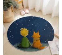 Rugs Living Room 60cm, Short Pile Cartoon Style Round Area Rug for Bedroom Kitchen Hallway - Washable Non-Slip No Shedding Simple Cute Boy Fox Printed Round Carpet Blue