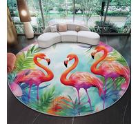 Rugs Living Room 60cm, Short Pile Watercolor Style Round Area Rug for Bedroom Kitchen Hallway - Washable Non-Slip No Shedding Tropical Plants Flowers Flamingo Printed Round Carpet Color