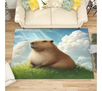 Rugs Living Room 60x90 cm Cute Brown Guinea Pig Non-Slip Washable Area Rug for Bedroom Green Lawn Small Thin Short Low Pile Floor Carpet for Office Bathroom Dinning Room Playroom