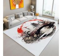 Rugs Living Room 80 x 150 cm Washable Short Pile Area Rugs for Living Room, Modern Japanese Style Pagoda Plants Non-Slip Carpet Floor for Bedroom Machine - Washable Rug Flannel White