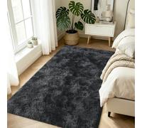 Rugs Living Room 80x150cm Fluffy Shaggy Area Rugs for bedroom Black Gray | Machine Washable Rugs Modern Floor Mat Beside Carpets for Kids Room Home Decor Non Shedding Anti-Slip Backing