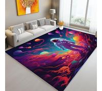 Rugs Living Room 90 x 150 cm Low Pile Carpet with Non Slip Backing Astronaut Psychedelic Space Science Fiction for Living Room Dining Room Nursary Office Kitchen, Purple