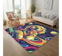 Rugs Living Room - Abstract Painted Animal Dog Printed Bedroom Carpet 180x240cm Non Shedding Modern Floor Mats and Rugs Soft Touch Non Slip Rug Colorful Galaxy Universe Large Rug