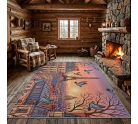 Rugs Living Room Architecture Tower Birds 80 × 150 cm Orange | French Elegance Washable Area Thick Carpet for Bedroom Abstract Soft Non Slip Low Pile Kid Pet Friendly Indoor