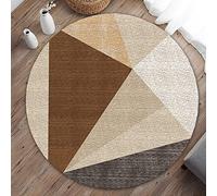 Rugs Living Room Beige Brown Geometry Round Rug Washable Rug Non Slip Bathroom Rug Soft Round Outdoor Rug for Bedroom Sofa Coffee Table Kids Room Decor Circle Rug 100cm