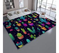 Rugs Living Room, Black Area Rugs for Bedroom Non Slip - Cartoon Plants Cactus Stars Rug Super Soft Small Thick Pile Non-Shedding Plush Carpet for Lounge 60 x 90 cm
