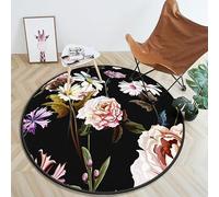 Rugs Living Room Black Pink Floral Rug Soft Washable Rug Round Rug Bedroom Bedside Household Carpet Non-Slip Bathroom Rug Circle Rug for Entryway Kids Room Circle Area Rug 60cm