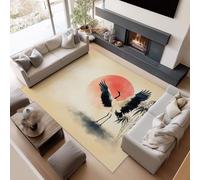Rugs Living Room Cream Washable Japanese Fairy Bird Ink Plant Oriental Area Rug 140 x 200cm Non Slip Modern Carpet Dining Room Bedroom Kitchen Game Room Office Low Pile Soft Carpets