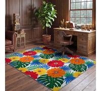 Rugs Living Room Floral Banana Leaf Palm Pattern 80 × 150 cmGreen | Washable Area Art Nouveau Thick Carpet for Bedroom Abstract Soft Non Slip Low Pile Kid Pet Friendly Indoor