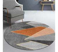 Rugs Living Room Grey Geometric Orange Rug Soft Washable Rug Round Rug Bedroom Bedside Household Carpet Non-Slip Bathroom Rug Circle Rug for Entryway Kids Room Circle Area Rug 100cm