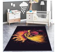 Rugs Living Room Indoor Bedroom Rug Soft Touch Flame Running Cockerel Printed Area Rug Modern Black Yellow Floor Carpet Flannel Black Carpets 60 x 110 cm