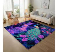 Rugs Living Room - Jungle Waterfall Peacock Purple Printed Bedroom Carpet 140x200cm Non Shedding Modern Floor Mats and Rugs Soft Touch Non Slip Rug Animal Peacock Floral Large Rug