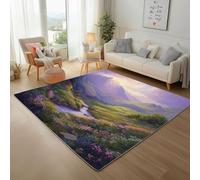 Rugs Living Room - Mountain And River Landscape Printed Bedroom Carpet 180x240cm Non Shedding Modern Floor Mats and Rugs Soft Touch Non Slip Rug Purple Natural Scenery Large Rug