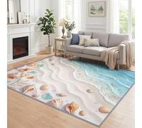 Rugs Living Room Nature Ocean Beach Area Rug 120 x 170 cm | Realistic Cyan-Blue Seawater Soft Low Pile Non-Slip Carpet for Kitchen Bedroom Lounge Bedside Indoor
