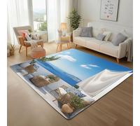 Rugs Living Room - Nautical Rocky Scenery Blue Printed Bedroom Carpet 180x240cm Non Shedding Modern Floor Mats and Rugs Soft Touch Non Slip Rug Mediterranean Architecture Scenery Large Rug
