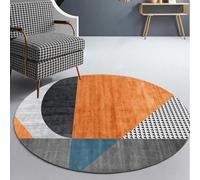 Rugs Living Room Orange Grey Geometry Rug Soft Washable Rug Round Rug Bedroom Bedside Household Carpet Non-Slip Bathroom Rug Circle Rug for Entryway Kids Room Circle Area Rug 100cm