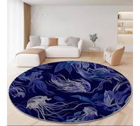 Rugs Living Room Round 100 cm, Abstract Jellyfish Washable Circle Area Carpet Round Short Pile Anti Slip Rug for Living Room Bedroom Dining Room Kids Room, Hallway - Midnight Purple