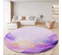 Rugs Living Room Round 100 Cm Abstract Purple Fluid Lines Watercolor Washable Circle Area Rugs Bedroom Carpet Round Short Pile 7Mm Thin Anti Slip For Dining Room Kids Room Hallway