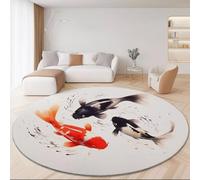 Rugs Living Room Round 100 Cm Chinese Ink Painting Red Koi Ink Painting Swimming Fish Washable Circle Area Rugs Bedroom Carpet Round Short Pile 7Mm Thin Anti Slip For Dining Room Kids Room Hallway