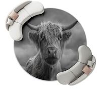 Rugs Living Room Round 120 cm, Animal Highland Cattle Gray Washable Circle Area Rugs, Bedroom Carpet Round Short Pile Anti Slip for Dining Room Kids Room Hallway