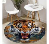 Rugs Living Room Round 120 cm Chinese Cherry Blossom Birds Blue Washable Circle Area Rugs, Bedroom Carpet Round Short Pile Anti Slip for Dining Room Kids Room Hallway
