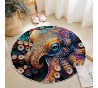 Rugs Living Room Round 120 Cm Colorful Underwater World Octopus Textured Washable Circle Area Rugs Bedroom Carpet Round Short Pile 7Mm Thin Anti Slip For Dining Room Kids Room Hallway