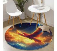 Rugs Living Room Round 120 cm Fantasy Phoenix Sky Colorful Washable Circle Area Rugs, Bedroom Carpet Round Short Pile Anti Slip for Dining Room Kids Room Hallway