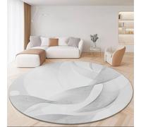 Rugs Living Room Round 120 cm, Simple Wavy Lines Washable Circle Area Carpet Round Short Pile Anti Slip Rug for Living Room Bedroom Dining Room Kids Room, Hallway - Light Gray