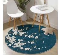 Rugs Living Room Round 120 cm Vintage Floral Sunflower Yellow Blue Washable Circle Area Rugs, Bedroom Carpet Round Short Pile Anti Slip for Dining Room Kids Room Hallway