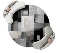Rugs Living Room Round 150 cm, Abstract Color Blocks Geometric Patterns Gray Black Washable Circle Area Rugs, Bedroom Carpet Round Short Pile Anti Slip for Dining Room Kids Room Hallway