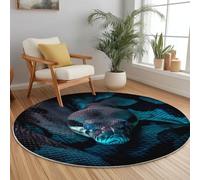 Rugs Living Room Round Ø150 Cm Blue Exotic Python Scales Washable Circle Area Rugs Bedroom Carpet Round Short Pile 7Mm Thin Anti Slip For Dining Room Kids Room Hallway