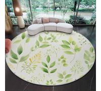Rugs Living Room Round 150 cm - Pastoral Plants Leaves Light Green Washable Circle Area Rugs, Bedroom Carpet Round Short Pile Anti Slip for Dining Room Kids Room Hallway