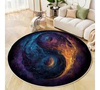 Rugs Living Room Round 160 Cm Fantasy Tai Chi Symbol Washable Circle Area Rugs Bedroom Carpet Round Short Pile Mixed Colors Thin Anti Slip For Kids Room Hallway Bathroom Office, Ice And Fire Elements