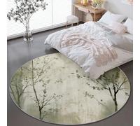 Rugs Living Room Round 160 cm - Retro Shabby Chic Branches Green Washable Circle Area Rugs, Bedroom Carpet Round Short Pile Anti Slip for Dining Room Kids Room Hallway