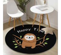 Rugs Living Room Round 180 cm Cute Sloth Washable Circle Area Rugs, Bedroom Carpet Round Short Pile Thin Anti Slip for Dining Room Kids Room Hallway, Black