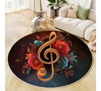 Rugs Living Room Round 180 Cm Flower Notes Washable Circle Area Rugs Bedroom Carpet Round Short Pile Mixed Colors Thin Anti Slip For Kids Room Hallway Bathroom Office, Elegant Art