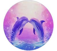 Rugs Living Room Round 210 cm Cartoon Dreamlike Dolphin Washable Circle Area Rugs, Bedroom Carpet Round Short Pile Thin Anti Slip for Dining Room Kids Room Hallway, Lavender