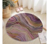 Rugs Living Room Round 245 cm Abstract Marble Swirls Washable Circle Area Rugs, Bedroom Carpet Round Short Pile Thin Anti Slip for Dining Room Kids Room Hallway, Purple Gold