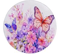 Rugs Living Room Round 245 cm Watercolour Floral Butterflies Washable Circle Area Rugs, Bedroom Carpet Round Short Pile Thin Anti Slip for Dining Room Kids Room Hallway, Pink Purple