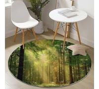 Rugs Living Room Round 60 cm, Minimalism Forest Natural LandscapeWashable Circle Area Rugs Bedroom - Carpet Round Short Pile 6mm Thin Anti Slip for Dining Room Kids Room Bedside Mat Hallway Green