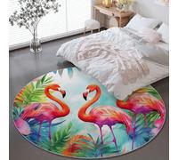 Rugs Living Room Round 60 cm - Nature Jungle Flamingo Colorful Washable Circle Area Rugs, Bedroom Carpet Round Short Pile Anti Slip for Dining Room Kids Room Hallway