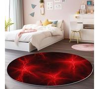 Rugs Living Room Round 90 cm Minimal Lightning Stripes Washable Circle Area Rugs, Bedroom Carpet Round Short Pile Thin Anti Slip for Dining Room Kids Room Hallway, Black Red