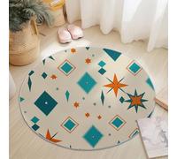Rugs Living Room Round 90 Cm Orange Color Geometric Star Rhombus Washable Circle Area Rugs Bedroom Carpet Round Short Pile 7Mm Thin Anti Slip For Dining Room Kids Room Hallway