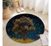 Rugs Living Room Round 90 Cm Yellow Fairy Tale Trees Bees Washable Circle Area Rugs Bedroom Carpet Round Short Pile 7Mm Thin Anti Slip For Dining Room Kids Room Hallway
